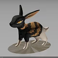 Fantasy Rabbit Creature With Black Body Orange Ears Scaled Pattern Yellow Eyes On Circular Base