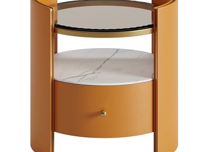 Modern Orange Bedside Table With Glass Top Marble Shelf And Drawer 3d model