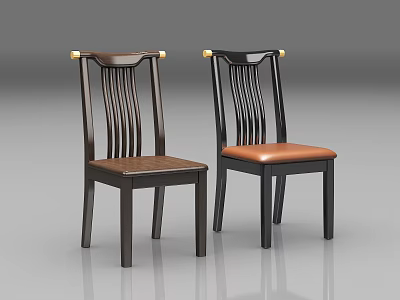 Dark Wooden Dining Chairs With Vertical Slat Backrests Gold Accents And Different Seats 3d model