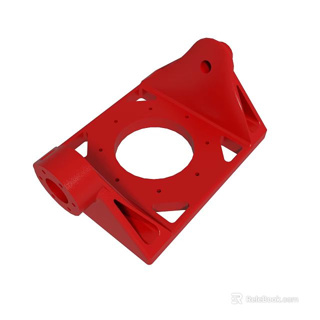 Red Metal Mechanical Component With Circular Central Hole And Support Brackets 3d model 