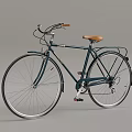 Classic Dark Blue Bicycle With Brown Seat Silver Wheels And Luggage Rack