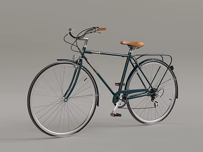 Classic Dark Blue Bicycle With Brown Seat Silver Wheels And Luggage Rack 3d model