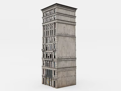 Old Multi Story Building With Concrete Facade And Multiple Windows And Architectural Details 3d model