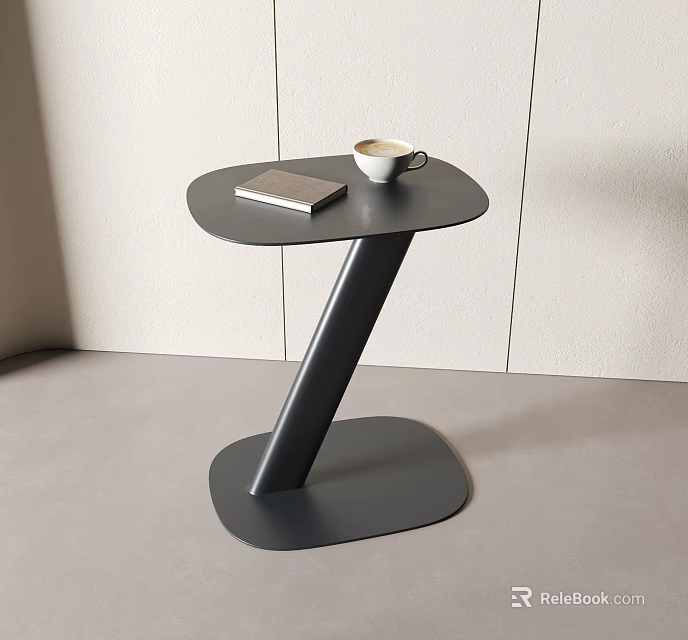 Modern Black Side Table with Unique Z Shaped Stand and Oval Top 3d model 