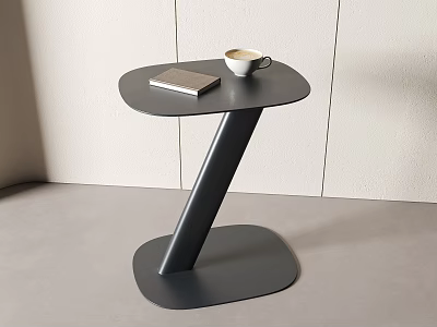 Modern Black Side Table with Unique Z Shaped Stand and Oval Top 3d model
