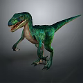 Green Velociraptor Dinosaur in Standing Pose With Sharp Teeth and Gray Background 3d model