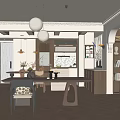 Elegant Dining Room Interior Design With Wooden Table Chairs Bookshelves And Pendant Lights