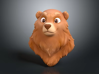 Cartoon Bear Head 3D Model with Brown Fur and Big Friendly Eyes 3d model