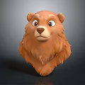 Cartoon Bear Head 3D Model with Brown Fur and Big Friendly Eyes