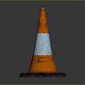 Orange Traffic Cone With Reflective Stripe And Black Base On Gray Background 3d model
