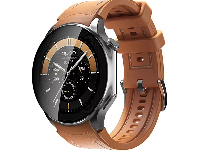 OPPO Smartwatch With Brown Strap Black Dial And Functional Fitness 3d model