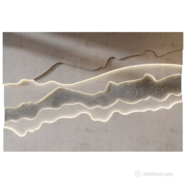 Modern Background Wall Design With Wavy Embedded Lighting And Sandstone Texture 3d model