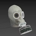 White Gas Mask With Round Lenses And Metal Filter Canister Isolated On Dark Background