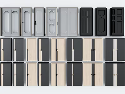 Various Hinged Doors in Different Styles with Black Gray and Beige Colors 3d model