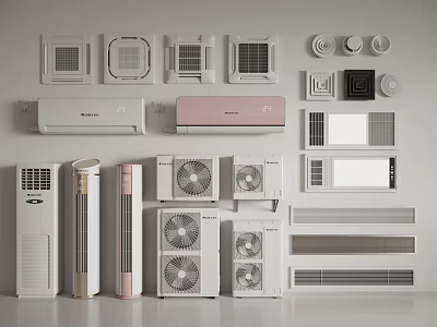 Various Types of Home Air Conditioners and Fans in Different Styles and Colors 3d model