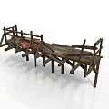 Rustic Wooden Bridge With Railings Planks And Red Items In Countryside