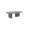 Modern Geometric Coffee Table With Light Stone Top And Dark Wooden Legs