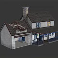 Traditional House Exterior With Gray Slate Roof Chimney Stone Walls And Wooden Porch