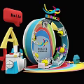 Colorful International Kindergarten With Rainbow Arch Hello Love HAPPY Letters ABC Blocks And Smiley Faces