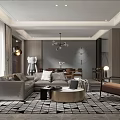 Modern Luxury Living and Dining Room Interior With Sofa Dining Table And Chandelier