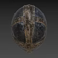 Medieval Vintage Helmet With Metal Construction Leather Accents And Rivet Details