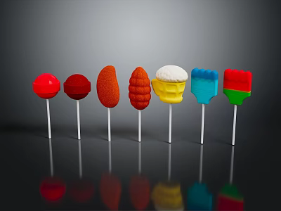 Colorful Lollipops With Various Shapes And Vibrant Colors On Black Background With Reflections 3d model