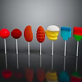 Colorful Lollipops With Various Shapes And Vibrant Colors On Black Background With Reflections
