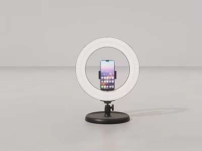 Ring Light With White Ring Shade Holding Smartphone On Black Base 3d model