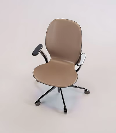 Modern Beige Office Chair With Padded Arms And Swivel Rolling Base Wheels 3d model