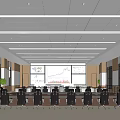 Modern Spacious Conference Room With Large Table Black Chairs And Screen Displaying Charts Data