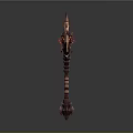 Demonic Fantasy Axe with Red Orange Flame Effects Glowing Core and Decorative Handle Texture