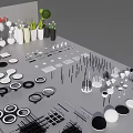 Modern Stylish Lighting Fixture Set With Red Black White Components Various Shapes And Parts