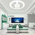 Modern Service Hall Interior With Green Design Service Counters And Digital Displays 3d model
