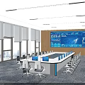 Spacious Modern High Tech Conference Room With Large Data Display And Panoramic Floor Windows