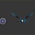 Futuristic Female Character With Blue Tech Inspired Wings And Spiral Object