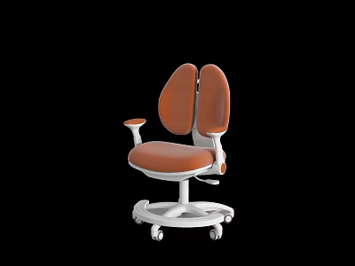 Ergonomic Orange White Kids Chair With Padded Seat And Rolling Wheels 3d model