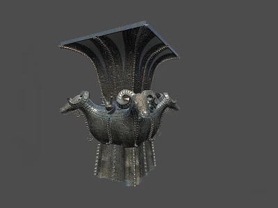 Ornate Ancient Bronze Vessel Featuring Sheep Head Designs And Detailed Carvings 3d model