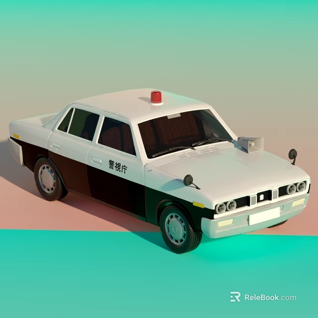 Vintage Police Car With Red Siren Light And White Black Body Design 3d model 