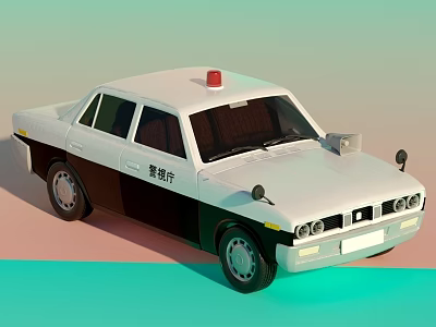 Vintage Police Car With Red Siren Light And White Black Body Design 3d model