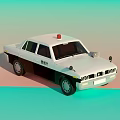 Vintage Police Car With Red Siren Light And White Black Body Design