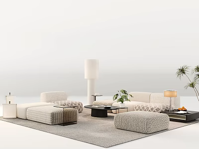 Modern Sofa Coffee Table Set With Ottoman Rug Floor Lamp And Plant Decor 3d model