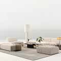 Modern Sofa Coffee Table Set With Ottoman Rug Floor Lamp And Plant Decor