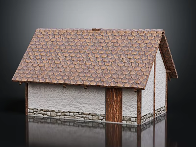 Small House Model With Brown Tiled Roof White Walls And Wooden Door 3d model
