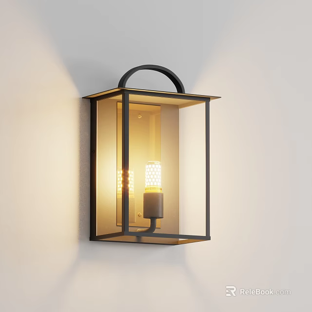 Modern Wall Sconce with Black Metal Frame Clear Glass and Lit Bulb Mounted on Wall 3d model 
