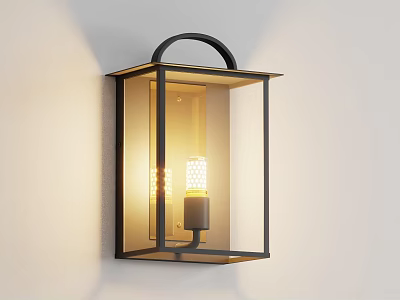 Modern Wall Sconce with Black Metal Frame Clear Glass and Lit Bulb Mounted on Wall 3d model