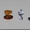 Decorative Household Items Orange Bowl Red Base White Mortar Blue Cube Dark Blue Jar Gold Trim