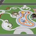Colorful Park Playground Design With Curved Pathways Green Lawns Circular Plazas And Gazebo