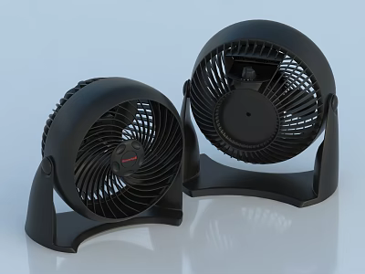 Two Black Round Air Cooler Fans With Stable Base For Tabletop Use 3d model