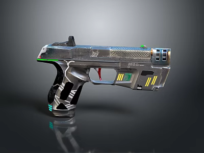 Futuristic Sci Fi Gun With Metallic Finish Illuminated Green Yellow Accents And Textured Grip 3d model