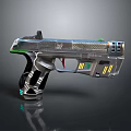 Futuristic Sci Fi Gun With Metallic Finish Illuminated Green Yellow Accents And Textured Grip